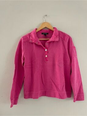 Lauren Ralph Lauren Pink Ribbed Snap-Front Pullover Long Sleeve Top